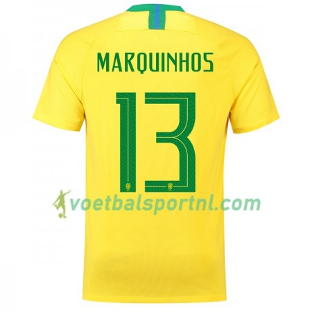 Brazilië Marquinhos 13 Thuis Shirt WK voetbal 2018